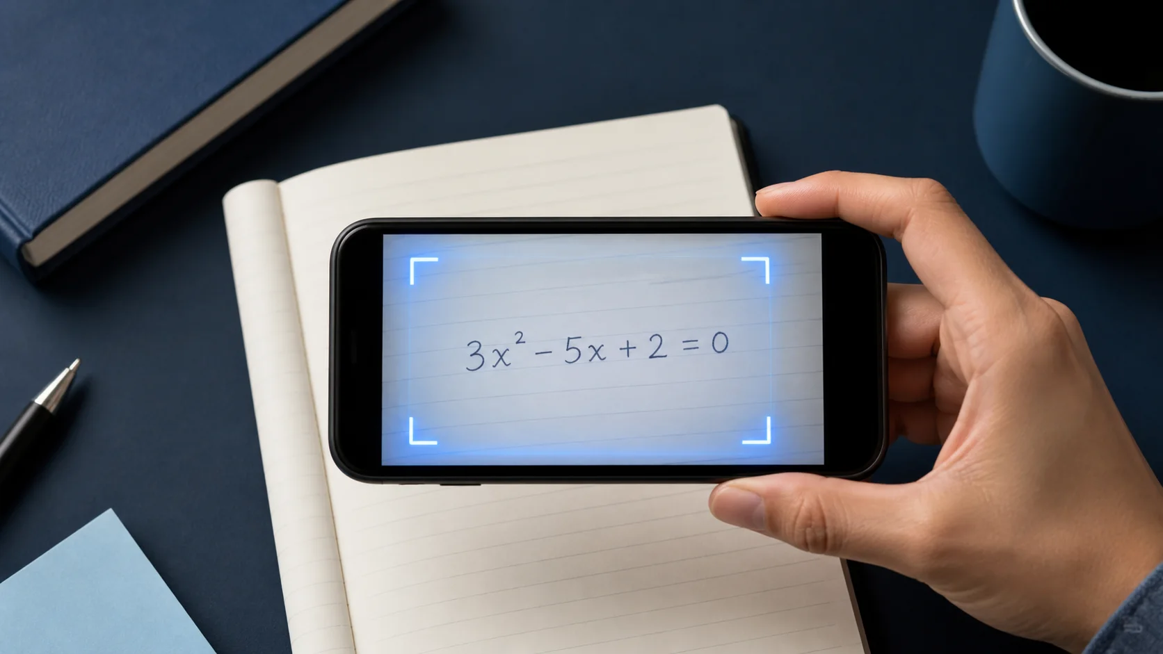 Student using a photo math scanner on a complete handwritten homework problem
