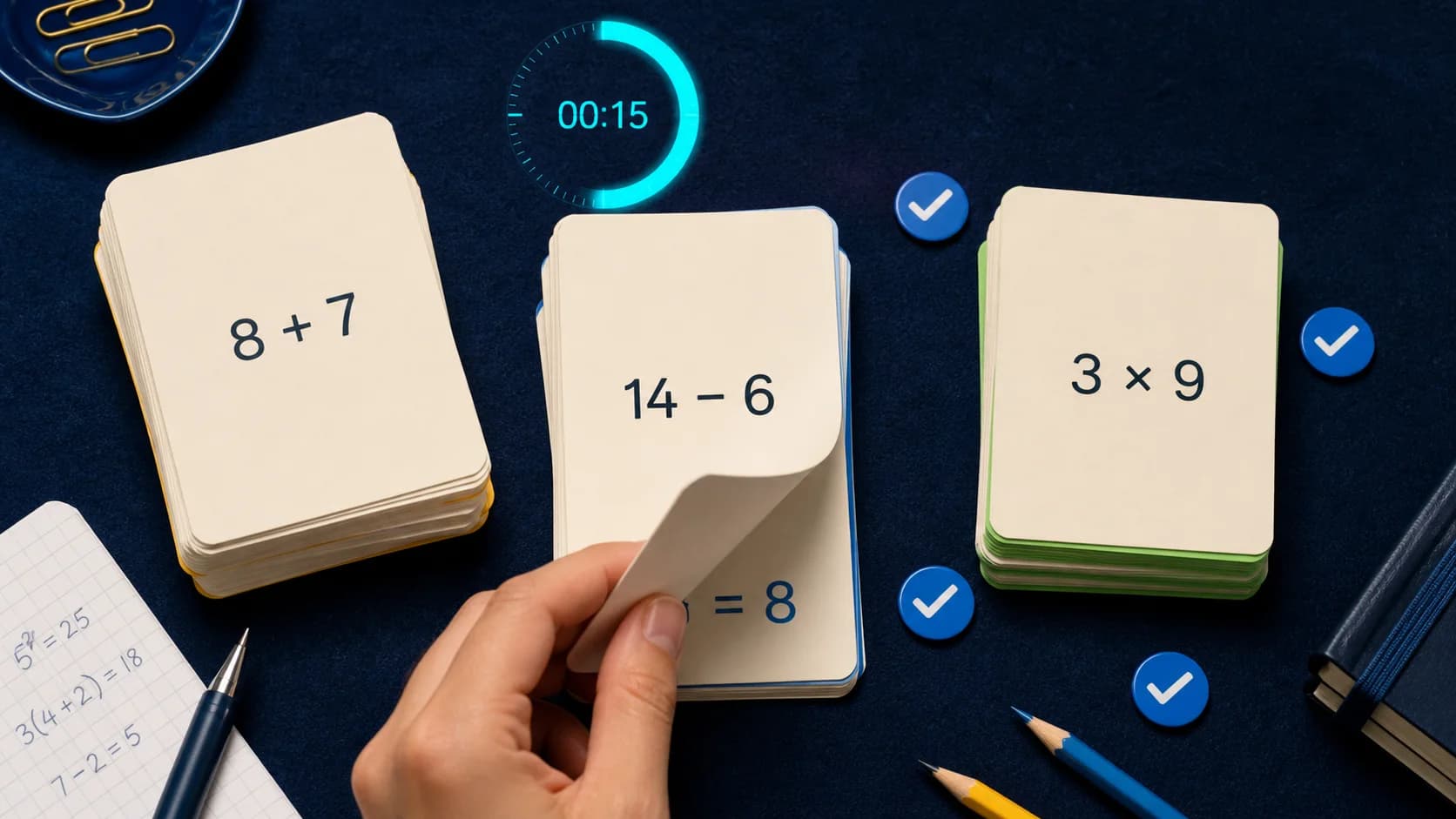 Math AI study session converted into active-recall notes, quizzes, and practice cards