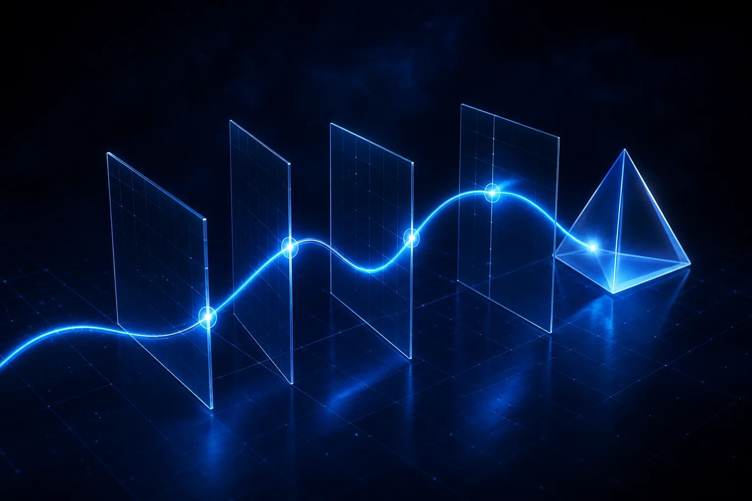 Visual reasoning path connecting algebra steps in a clear AI math solution
