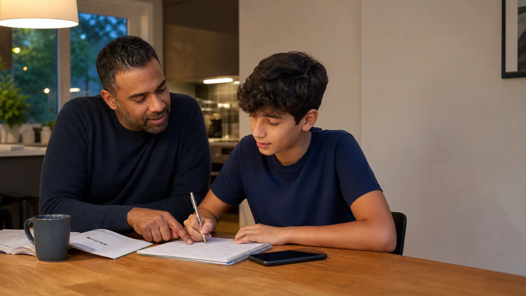 Parent and student using an AI homework helper to understand a math problem together